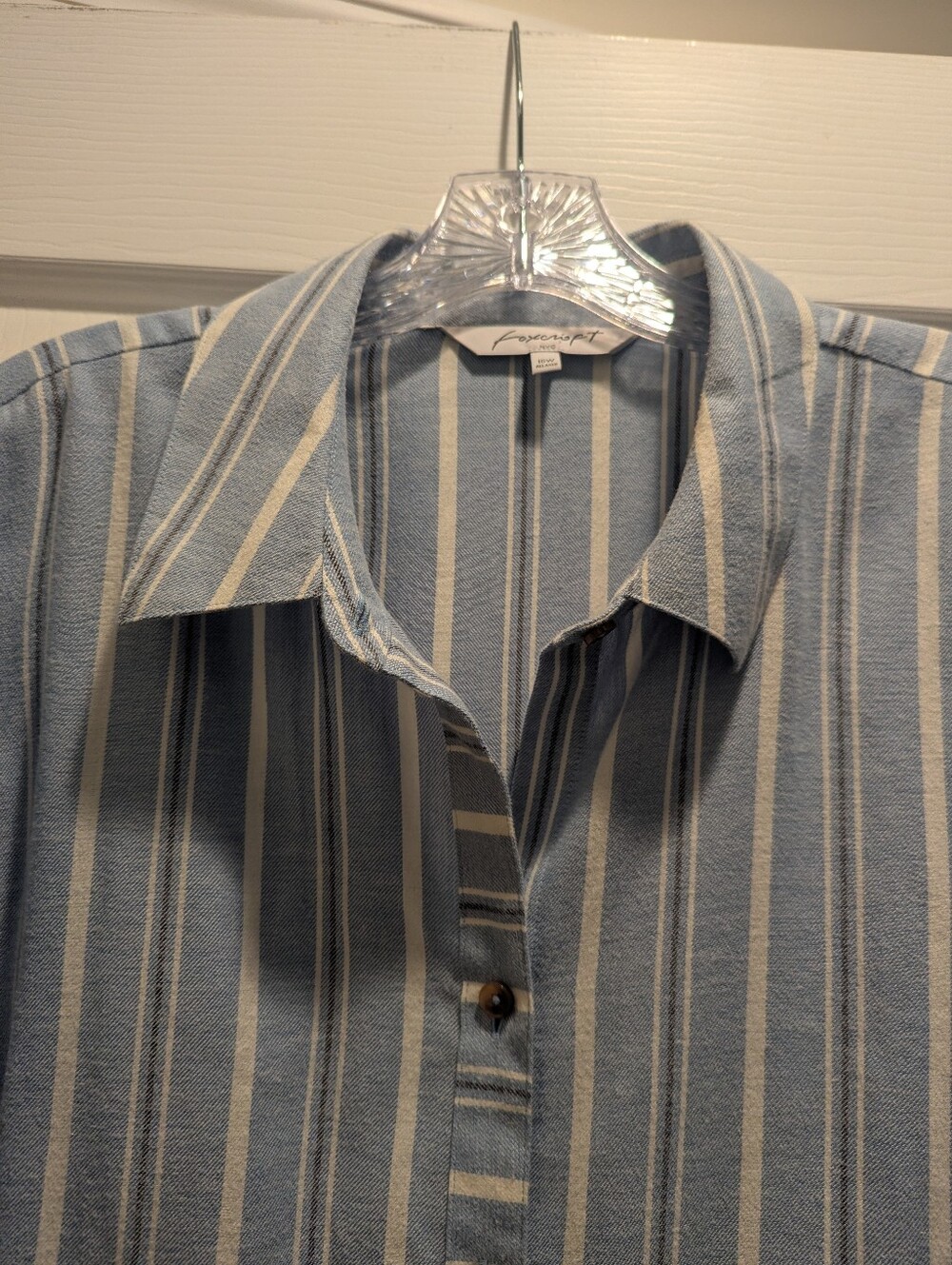 Foxcroft Blue Stripe With Horizontal Stripe On Low Back Cotton Shirt Sz 16W - Picture 4 of 13